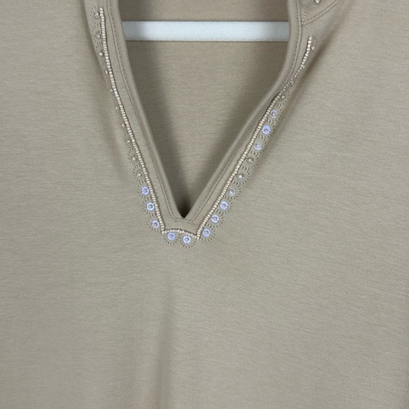 Lands' End 100% Cotton Cream 3/4 Sleeve Top with Beaded Details Size 14-16 - Picture 7 of 13